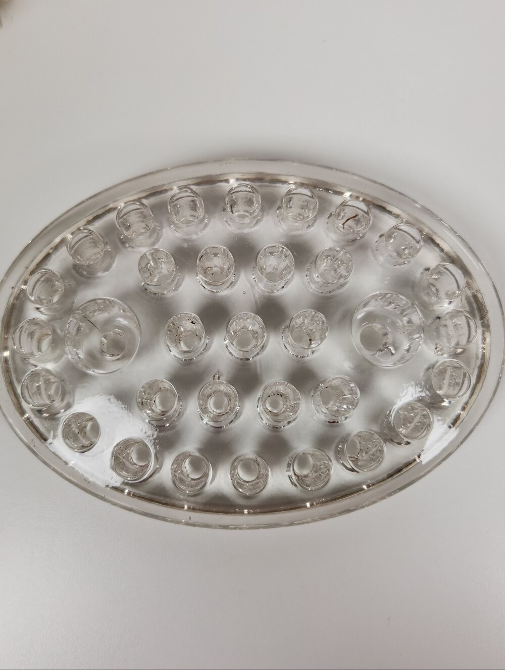 Vintage Oval Glass Flower Frog 33 Hole | Clear Glass Flower Arrangement Frog